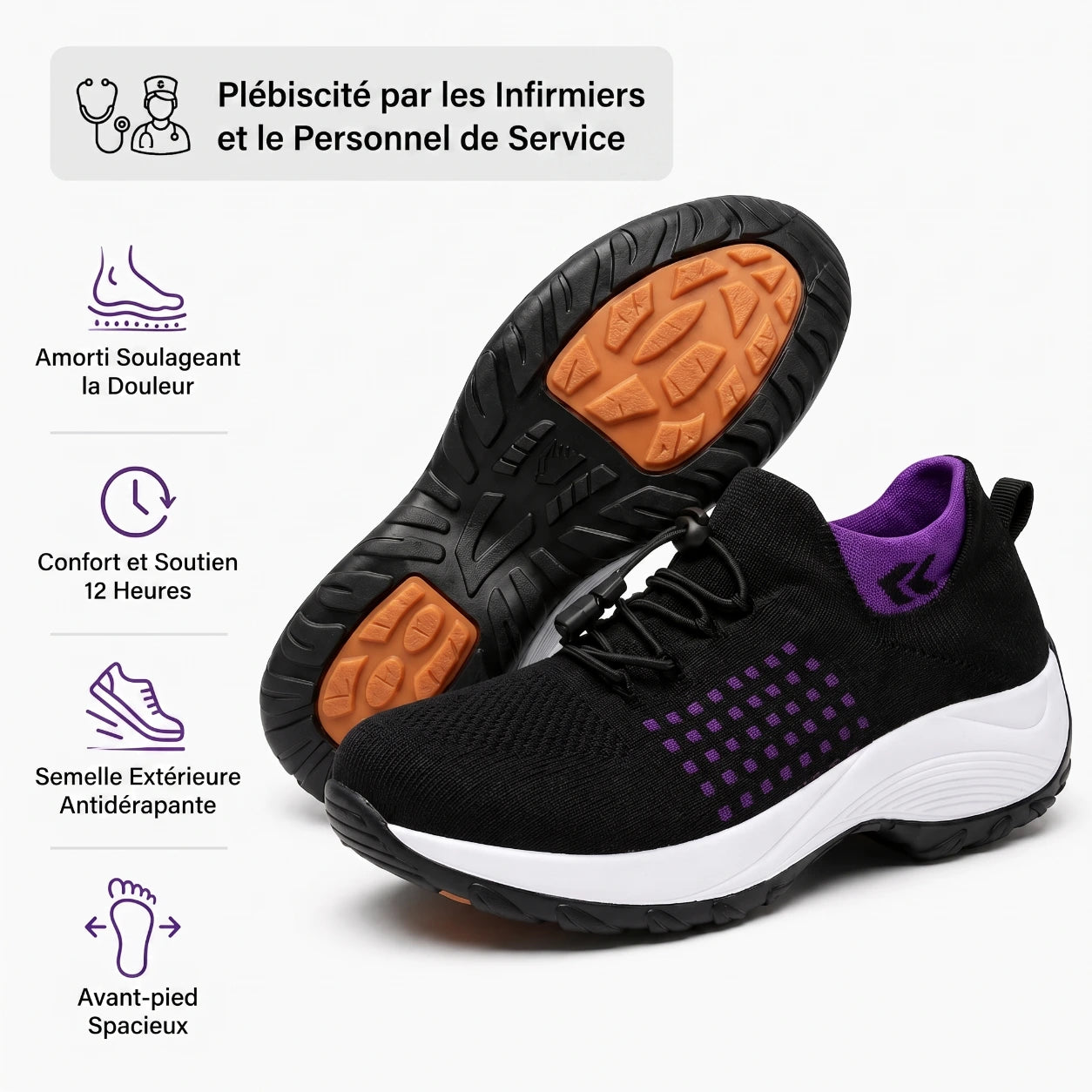 OrthoShift™ – Chaussures de travail 12 h pour soulager les douleurs aux pieds, genoux & dos