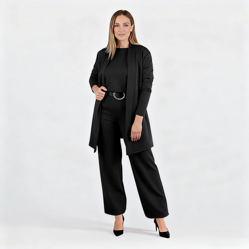 Elena – Ensemble élégant femme 3 pièces (veste, haut et pantalon)