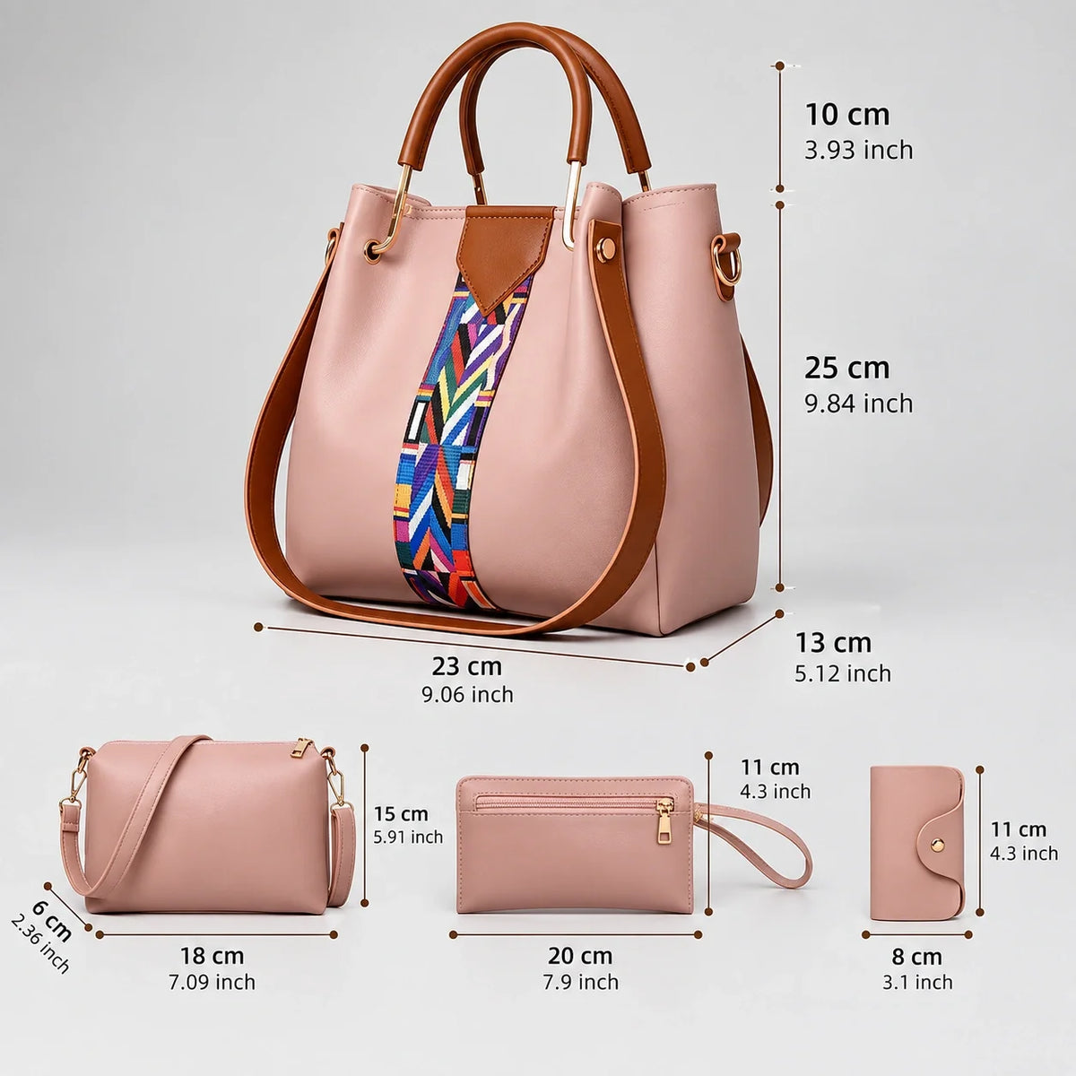 Allure | Ensemble de sacs à main 4 pièces pour femme – Cabas, sac bandoulière, portefeuille & pochette