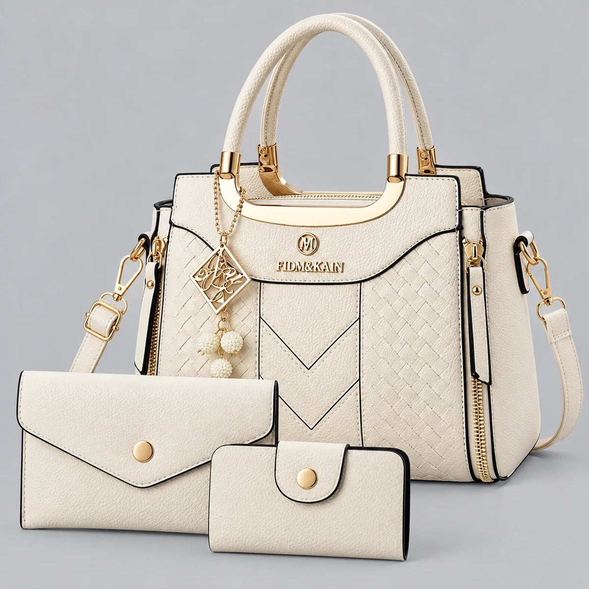 Chevron | Ensemble de sacs à main 3 pièces pour femme – Cabas, portefeuille & porte-cartes