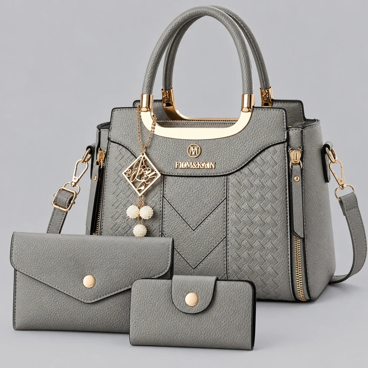 Chevron | Ensemble de sacs à main 3 pièces pour femme – Cabas, portefeuille & porte-cartes