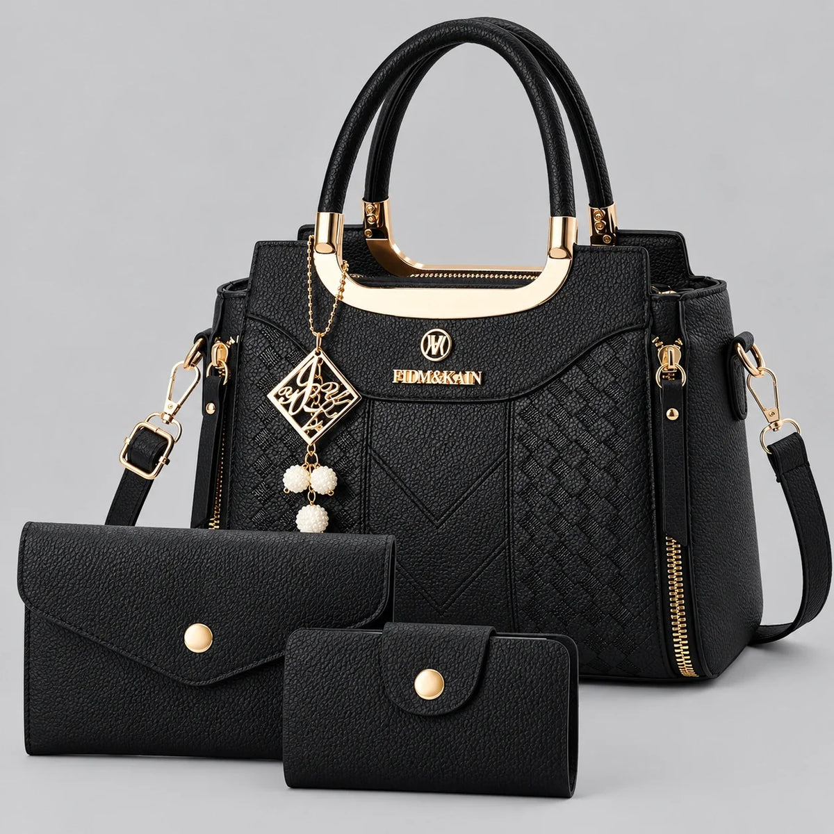 Chevron | Ensemble de sacs à main 3 pièces pour femme – Cabas, portefeuille & porte-cartes