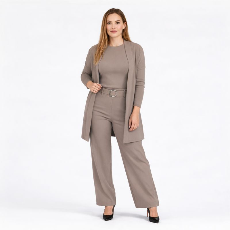 Elena – Ensemble élégant femme 3 pièces (veste, haut et pantalon)