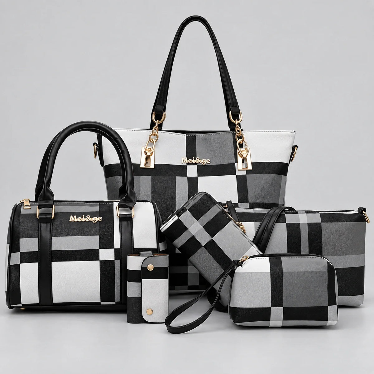 Élodie | Ensemble de sacs à main 6 pièces pour femme – Cabas, sac à anses, sac bandoulière, pochette & portefeuille