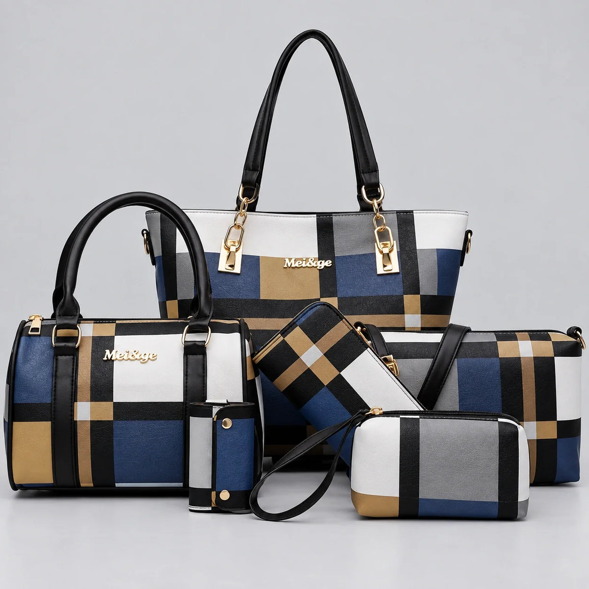Élodie | Ensemble de sacs à main 6 pièces pour femme – Cabas, sac à anses, sac bandoulière, pochette & portefeuille