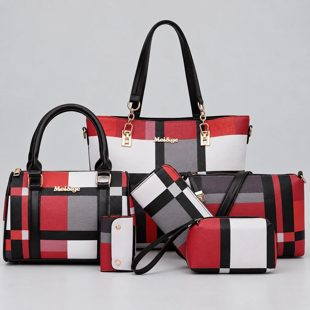 Élodie | Ensemble de sacs à main 6 pièces pour femme – Cabas, sac à anses, sac bandoulière, pochette & portefeuille