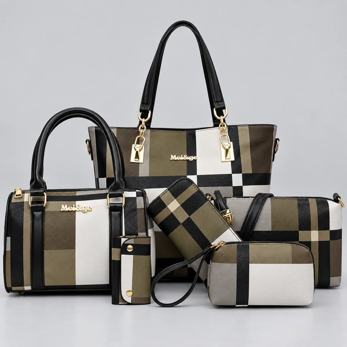 Élodie | Ensemble de sacs à main 6 pièces pour femme – Cabas, sac à anses, sac bandoulière, pochette & portefeuille