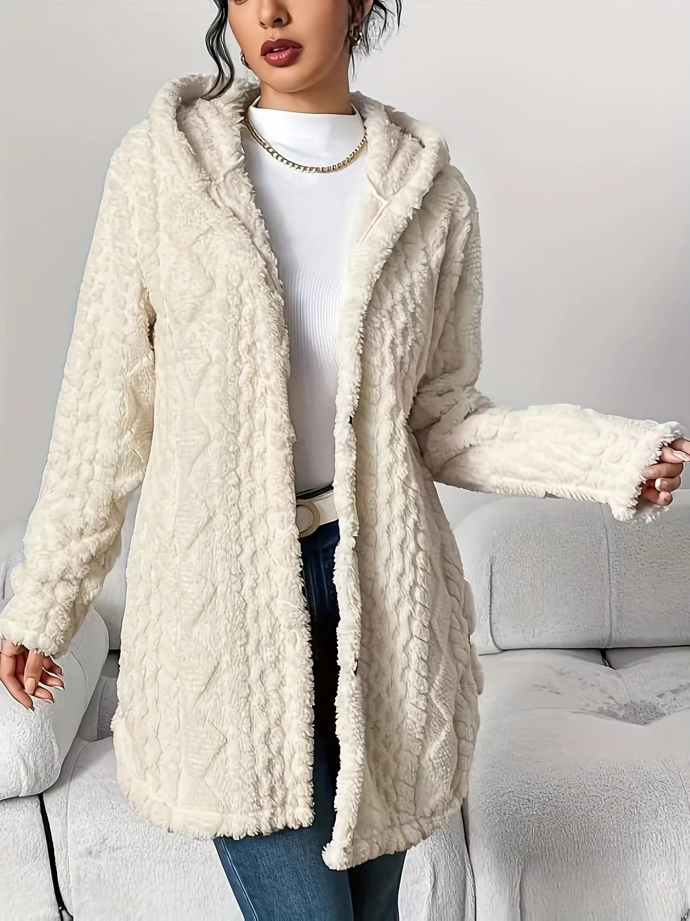 Cardigan en polaire pour femme avec capuche – Louise