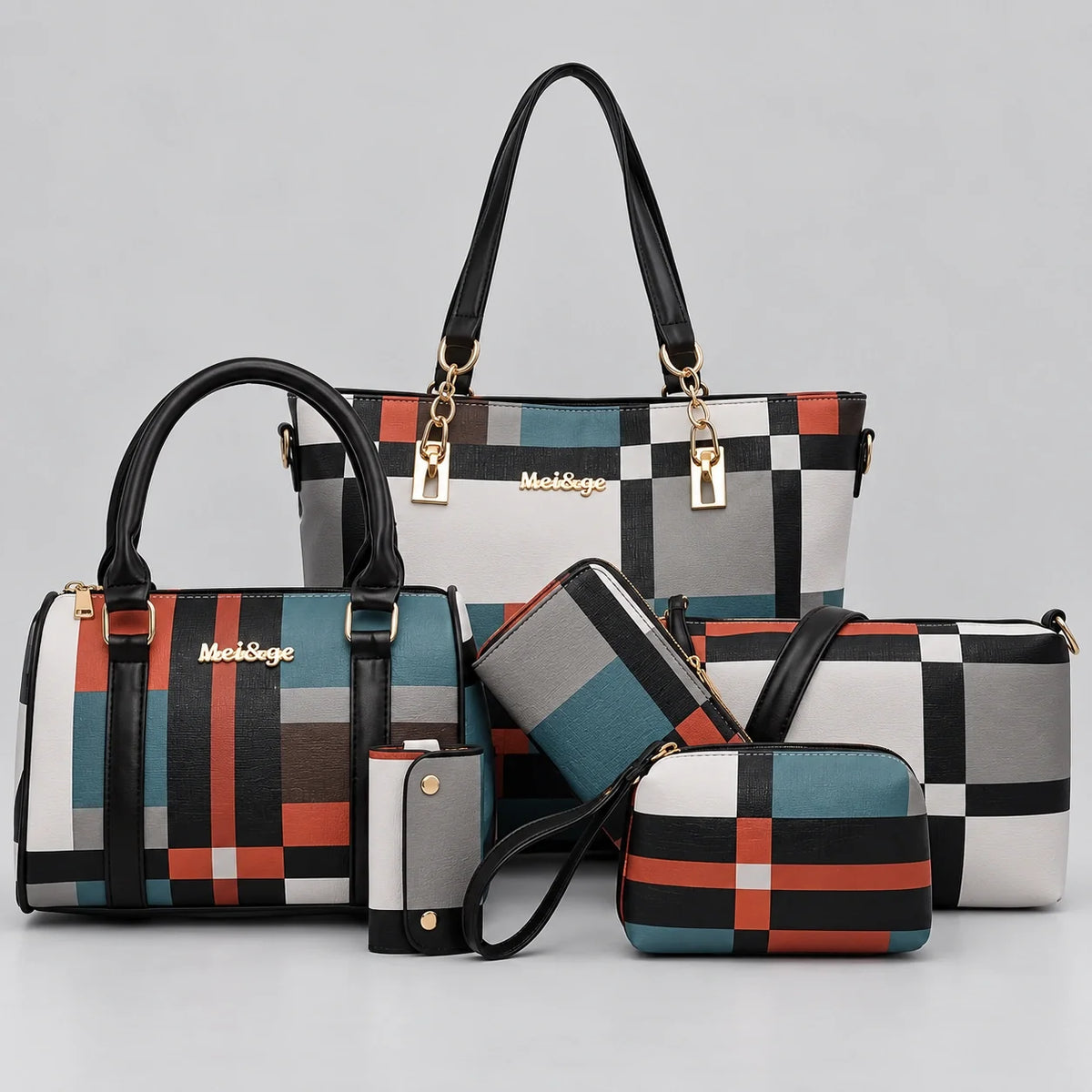 Élodie | Ensemble de sacs à main 6 pièces pour femme – Cabas, sac à anses, sac bandoulière, pochette & portefeuille