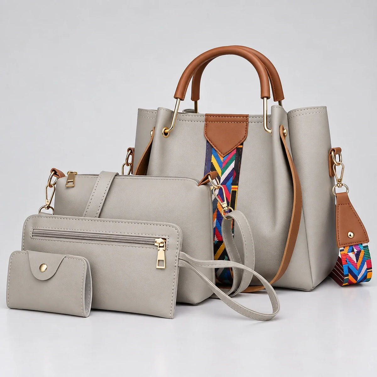Allure | Ensemble de sacs à main 4 pièces pour femme – Cabas, sac bandoulière, portefeuille & pochette