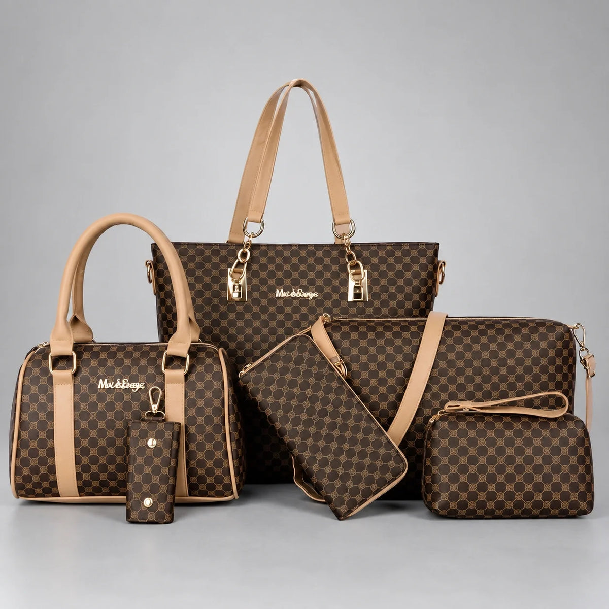 Bohème | Ensemble de sacs à main 6 pièces pour femme – Cabas, sac à main, pochette, sac bandoulière, portefeuille & étui à clés