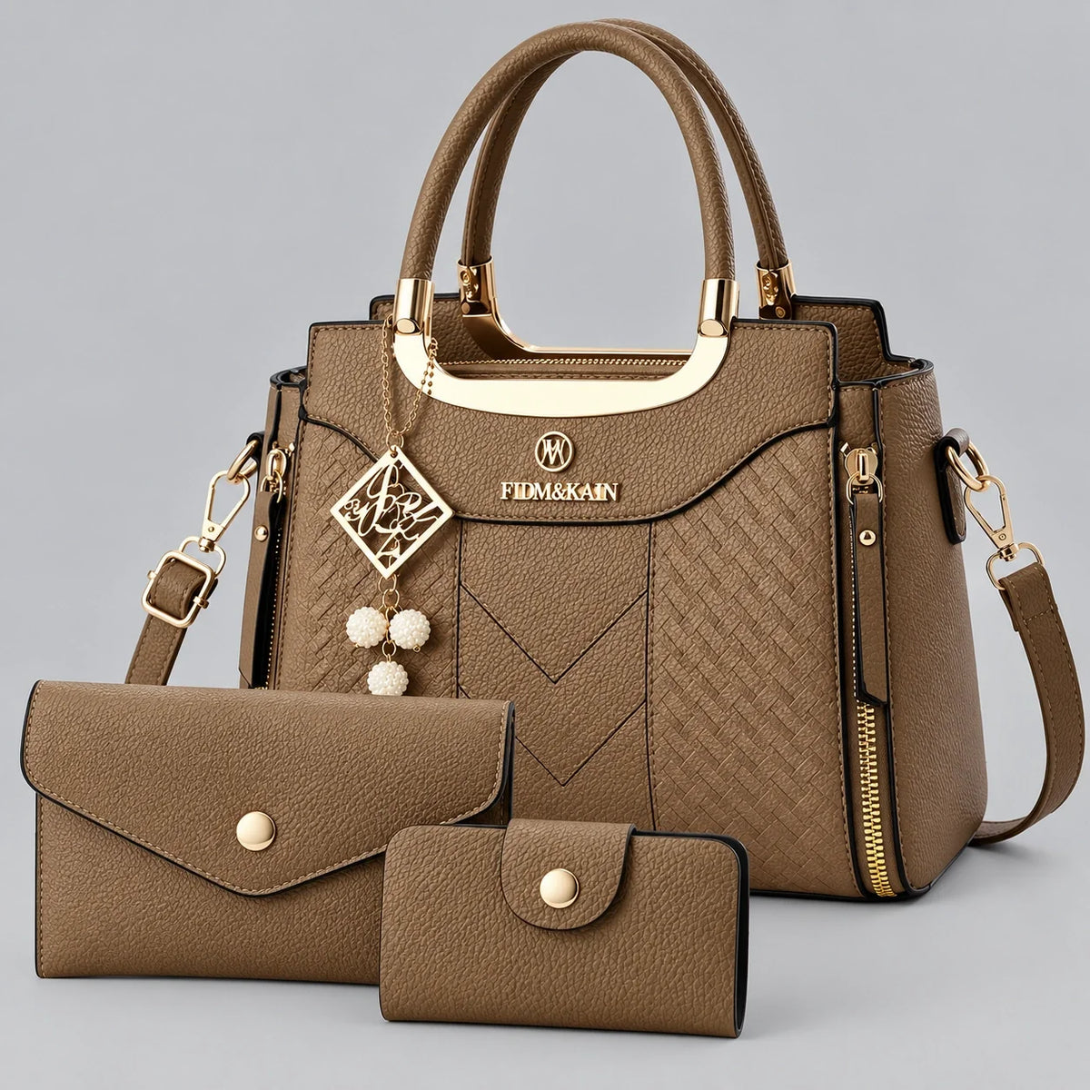 Chevron | Ensemble de sacs à main 3 pièces pour femme – Cabas, portefeuille & porte-cartes