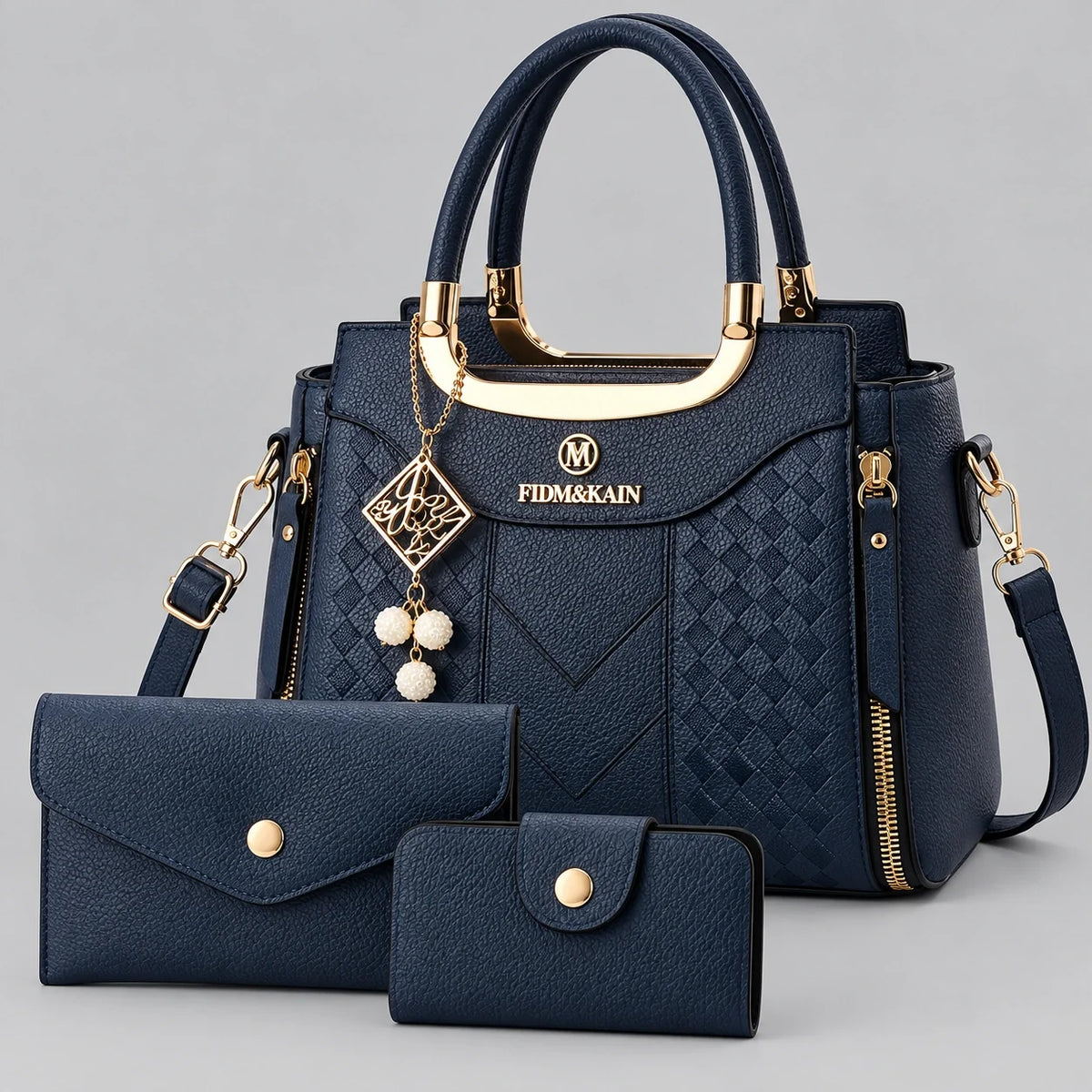 Chevron | Ensemble de sacs à main 3 pièces pour femme – Cabas, portefeuille & porte-cartes