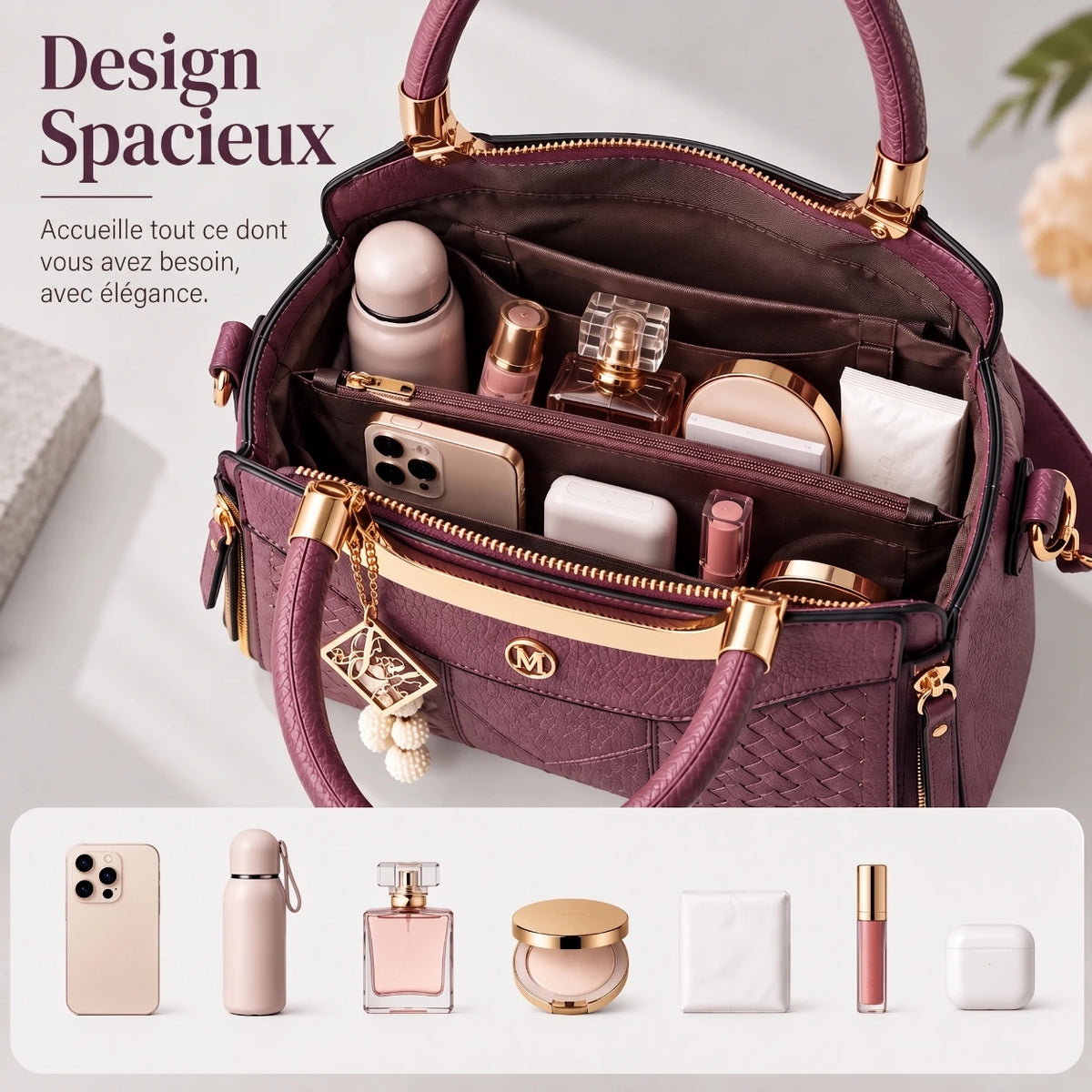 Chevron | Ensemble de sacs à main 3 pièces pour femme – Cabas, portefeuille & porte-cartes