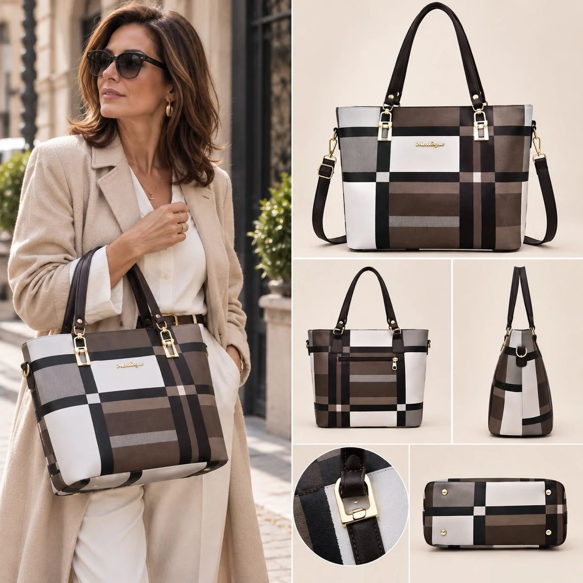 Élodie | Ensemble de sacs à main 6 pièces pour femme – Cabas, sac à anses, sac bandoulière, pochette & portefeuille