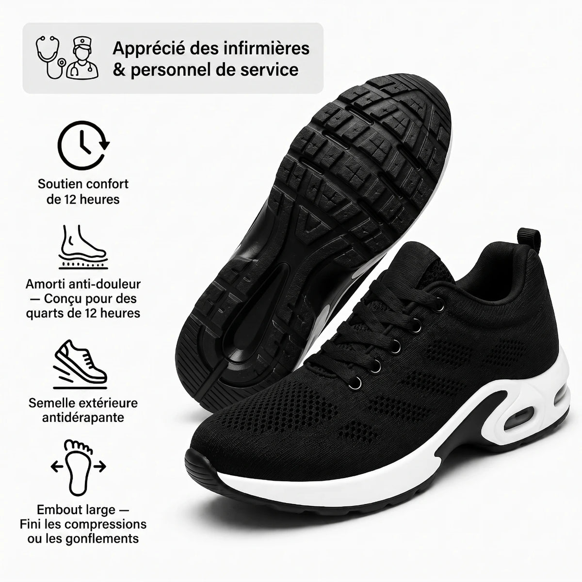 OrthoWalk™ – Chaussures de travail 12 h pour soulager les douleurs aux pieds, genoux & dos
