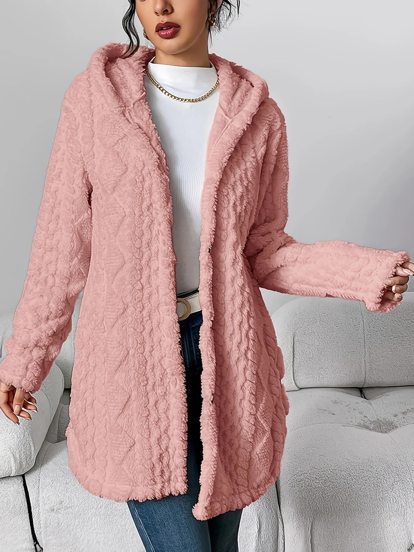 Cardigan en polaire pour femme avec capuche – Louise