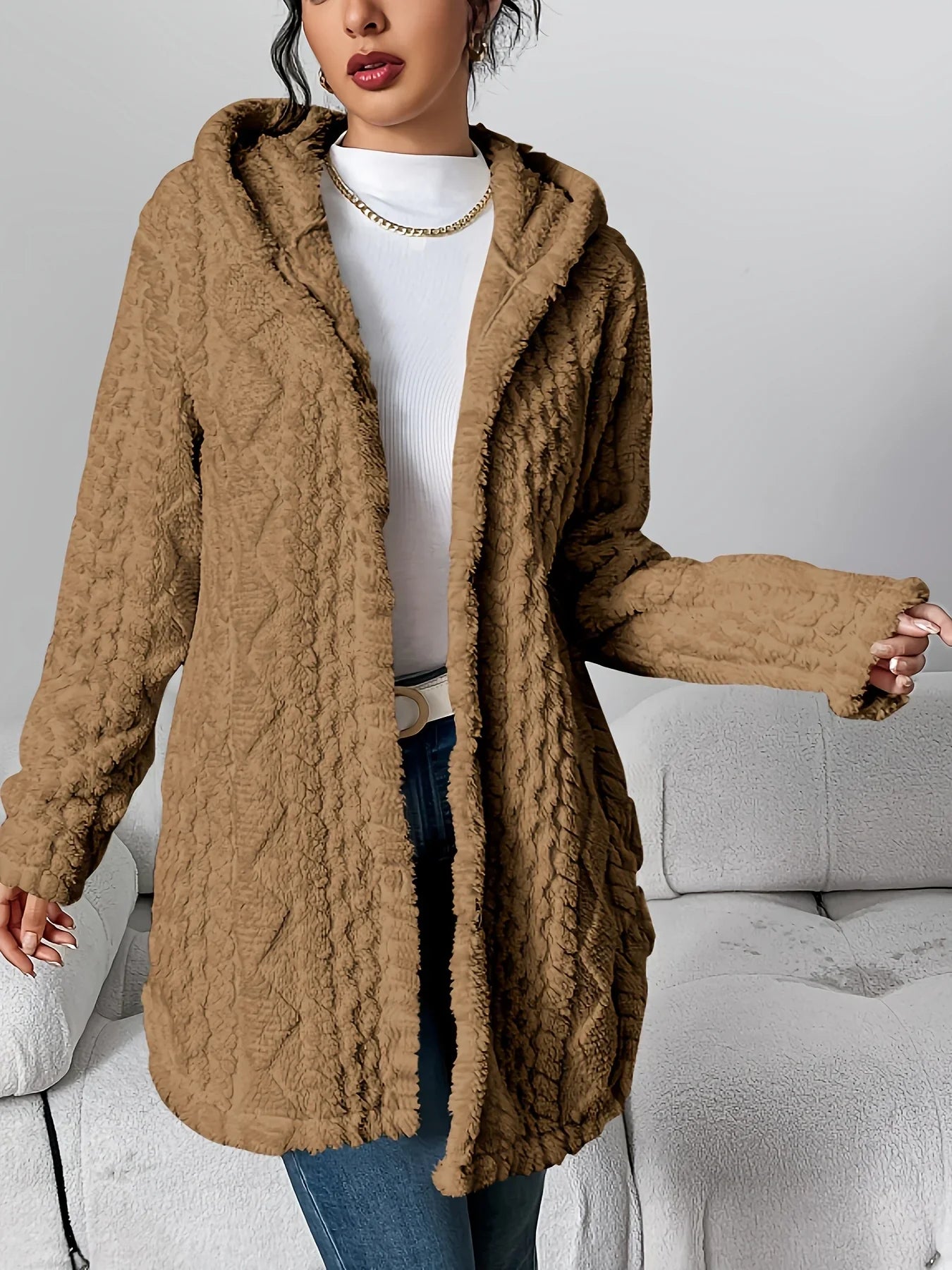 Cardigan en polaire pour femme avec capuche – Louise